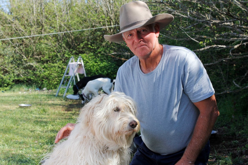 Dave Sharp and his dog Ted in Campbell Town, Tasmania