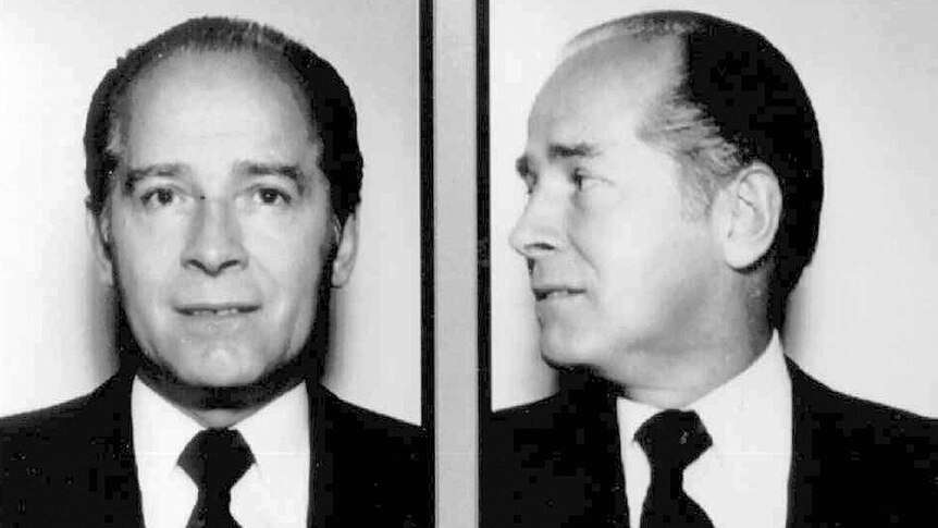 1980s FBI handout file photos show Massachusetts mobster James "Whitey" Bulger. He has slicked back hair and a receding hairline