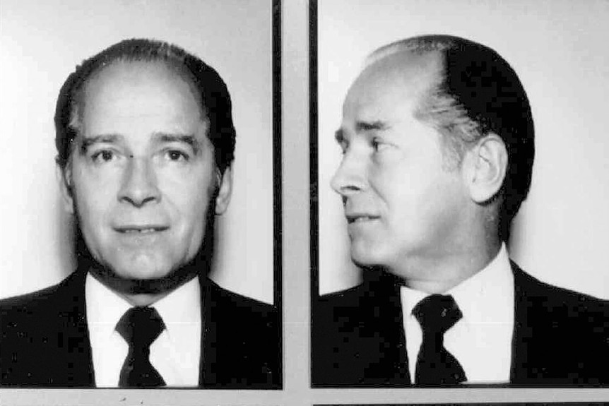 1980s FBI handout file photos show Massachusetts mobster James "Whitey" Bulger. He has slicked back hair and a receding hairline