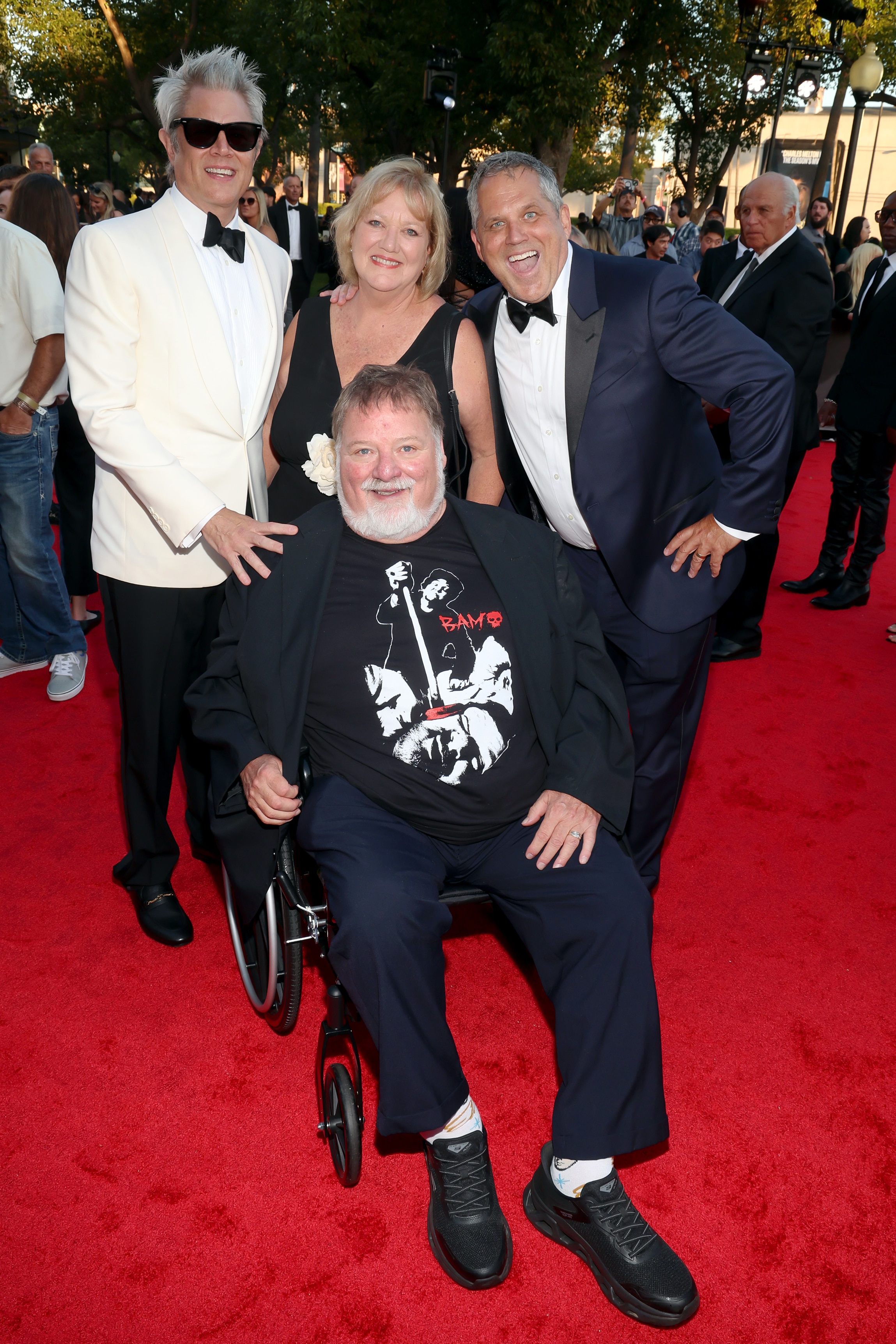 Jackass co-creators Johnny Knoxville and Jeff Tremaine with April and Phil Margera on the Jackass Best and Last red carpet.