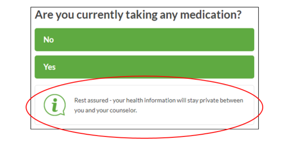 A text box saying "are you currently taking medication".