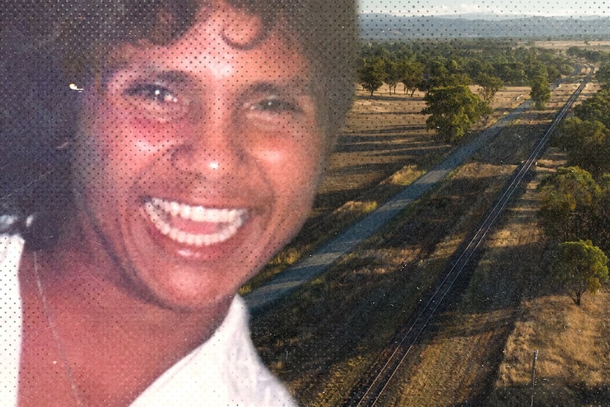 A composite image of Mark Haines with railway tracks.