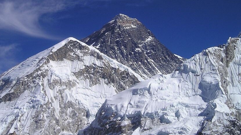 Mount Everest looms in the Himalayas.