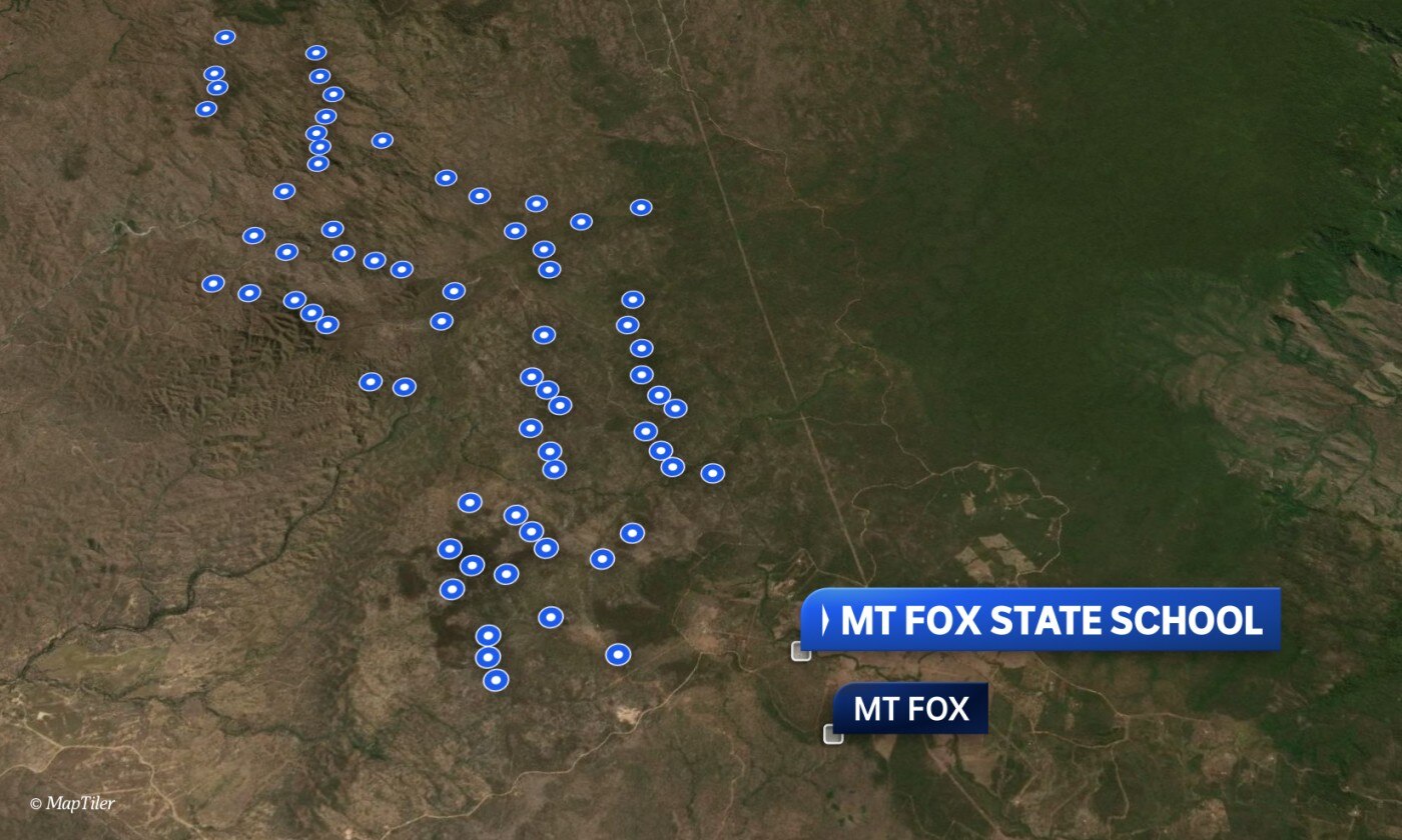 A map of the planned locations of the 68 windfarms near Mount Fox.