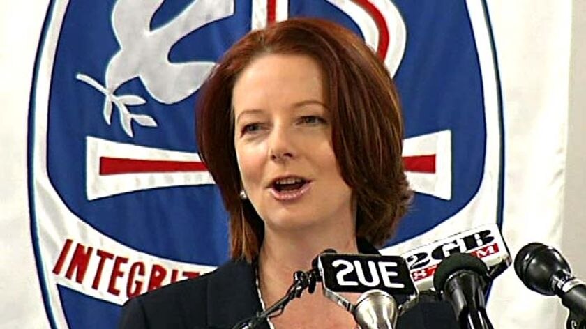 Julia Gillard addresses a school assembly