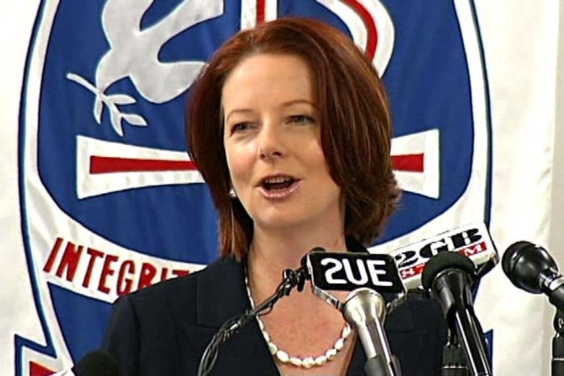 Julia Gillard addresses a school assembly