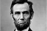 A black and white portrait of Abraham Lincoln