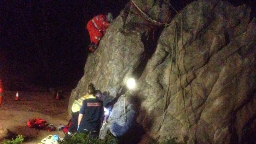 Rescue crews used olive oil and a pulley system to rescue the climber (Image: Victoria Police)