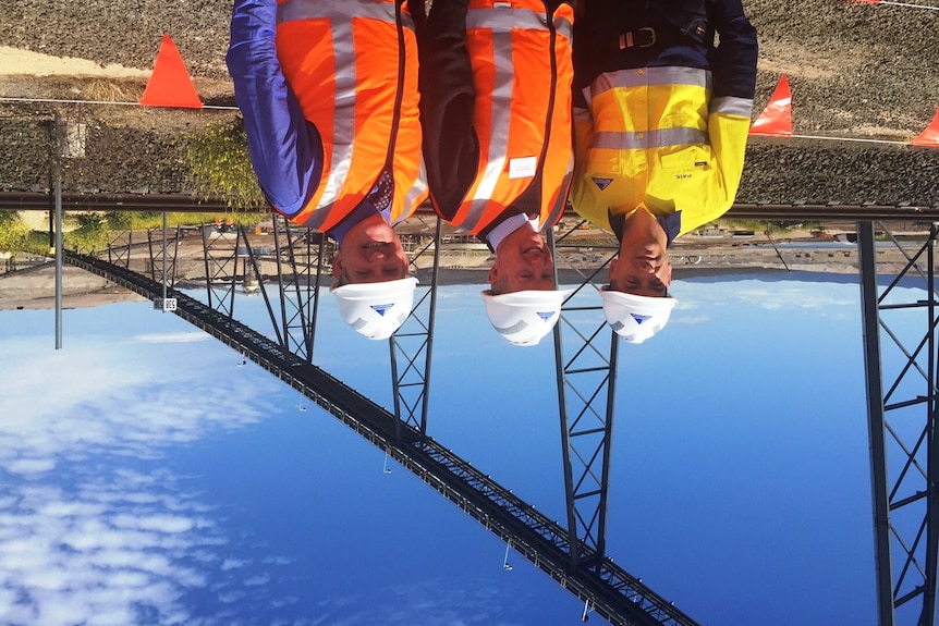 Whitehaven Coal's CEO Paul Flynn, Member for Parkes Mark Coulton and Minister for Industry Ian Macfarlane at the opening of Maules Creek coal mine.