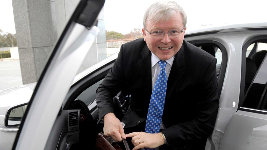 Kevin Rudd arrives at Parliament House in Canberra.