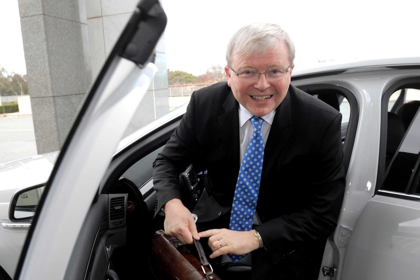 Kevin Rudd arrives at Parliament House in Canberra.