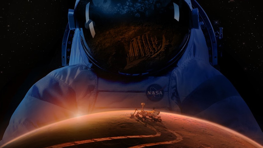 NASA composite image shows astronaut looming over Mars