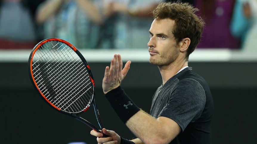 Britain's Andy Murray reacts after winning his Australian Open match against Portugal's Joao Sousa.