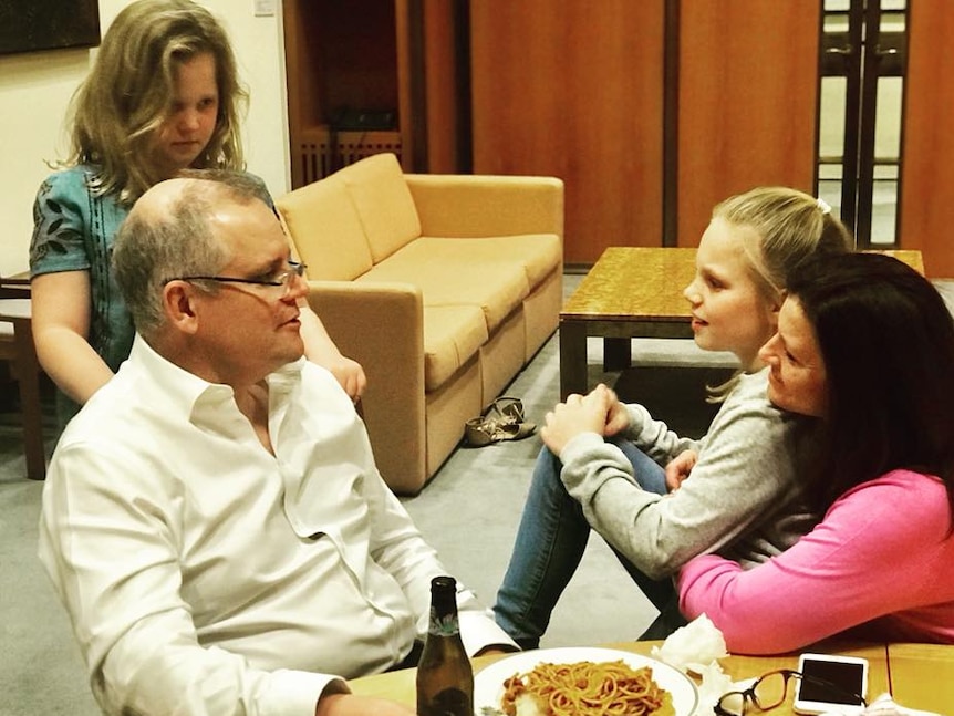 Scott Morrison and his family have dinner