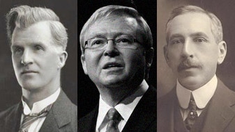 Composite: James Scullin, Kevin Rudd and William Hughes (Wikicommons/Getty Images: Lisa Maree Williams)