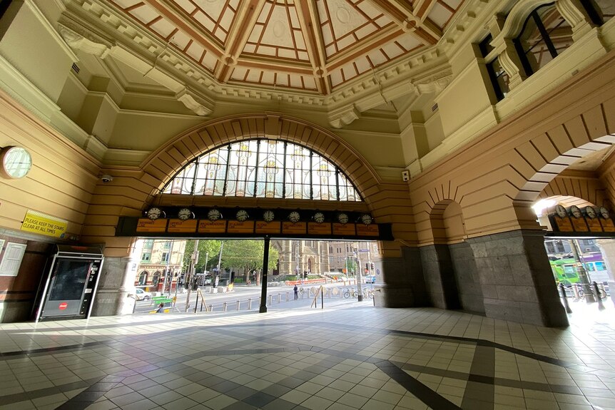 One of the main entrances to Flinders Street Station is completely empty during the day.