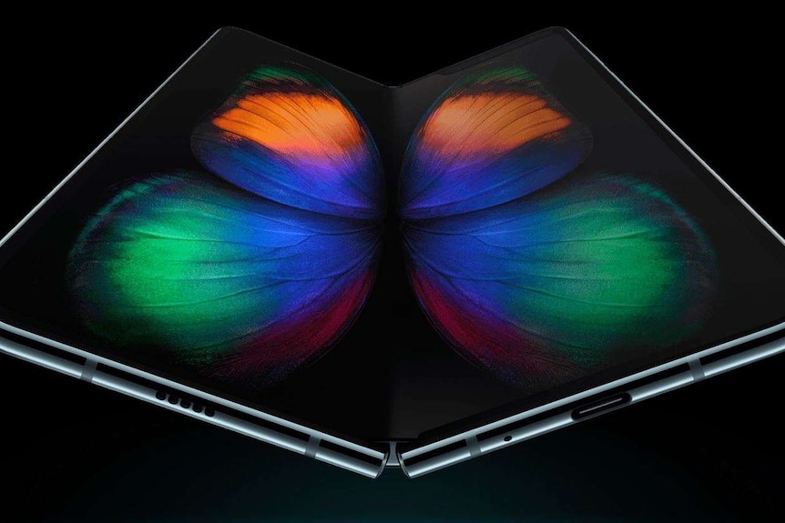 A foldable phone showing a large inside screen opened like a book.