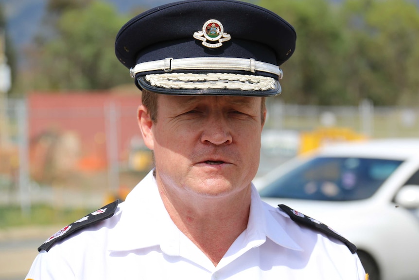 ACT Emergency Services Agency Commissioner Dominic Lane in front of the fire station being built in south Tuggeranong.