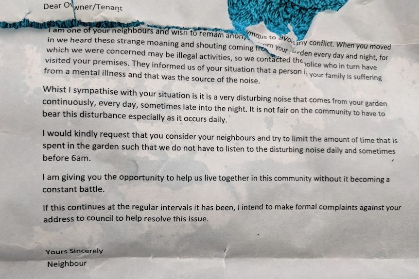 An anonymous letter left in Magenta Quinn's letterbox