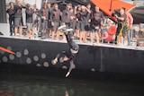 James Cooney being thrown in the water after Comanche wins the Sydney to Hobart race.
