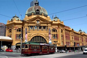 A tram outside Flinders St Station in Melbourne (ABC News)