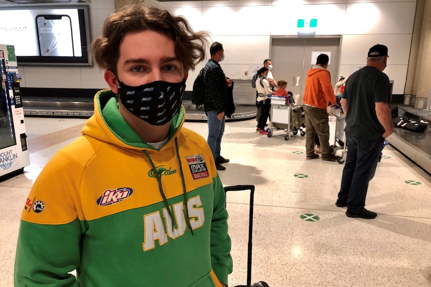 Jack Preston at Brisbane airport after arriving from Melbourne  before Victoria was officially deemed a COVID-19 hotspot.