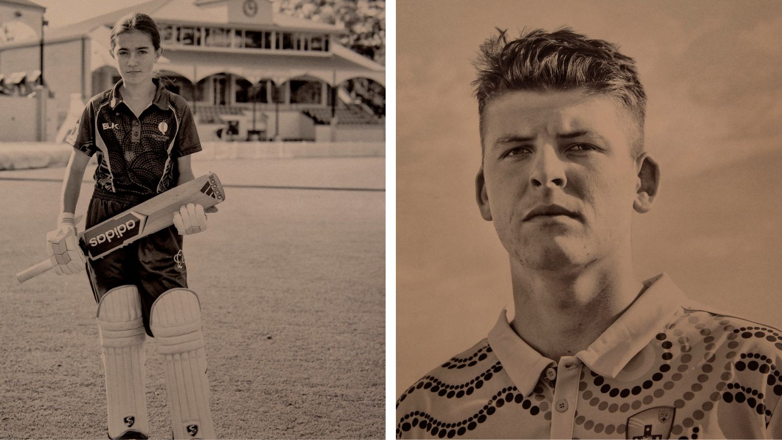 Portrait of female and male First Nation cricket players