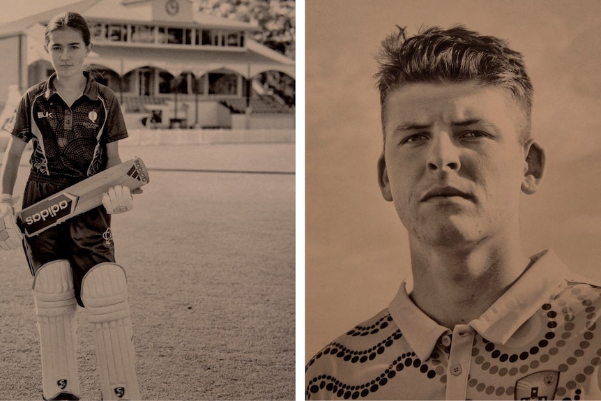 Portrait of female and male First Nation cricket players