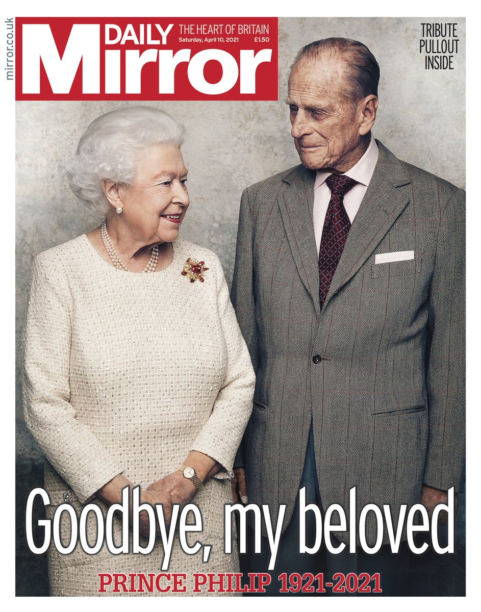 The front page of the Daily Mirror newspaper the day after the death of Prince Philip.