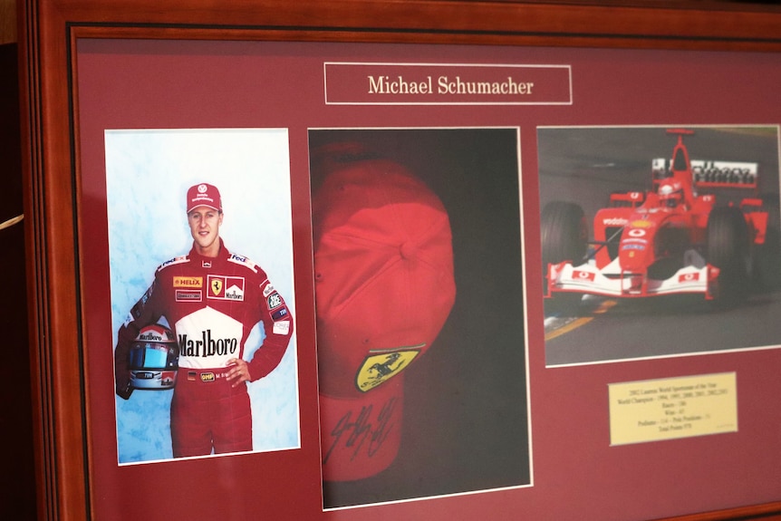 Signed hat by F1 champion Michael Schumacher in a frame