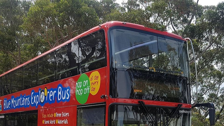 A red double-decker bus