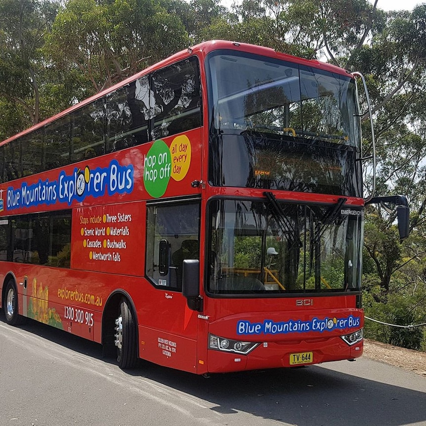 A red double-decker bus