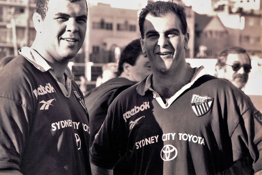 Michael and Paul Cheika playing rugby in the 1990s.