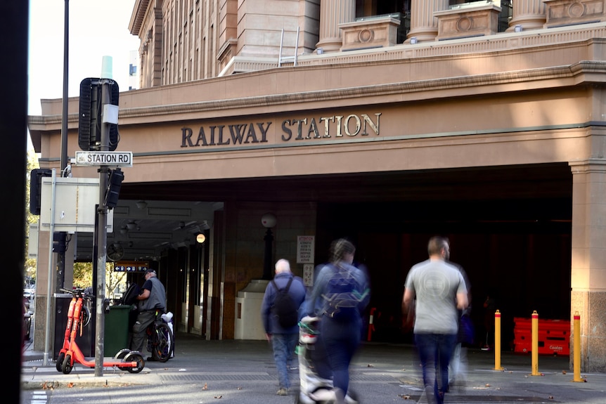 The main entrance to Adelaide Railway Station.