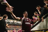 Jacob Lillyman of the Maroons is cheered off the ground after winning game 1 of the State of Origin