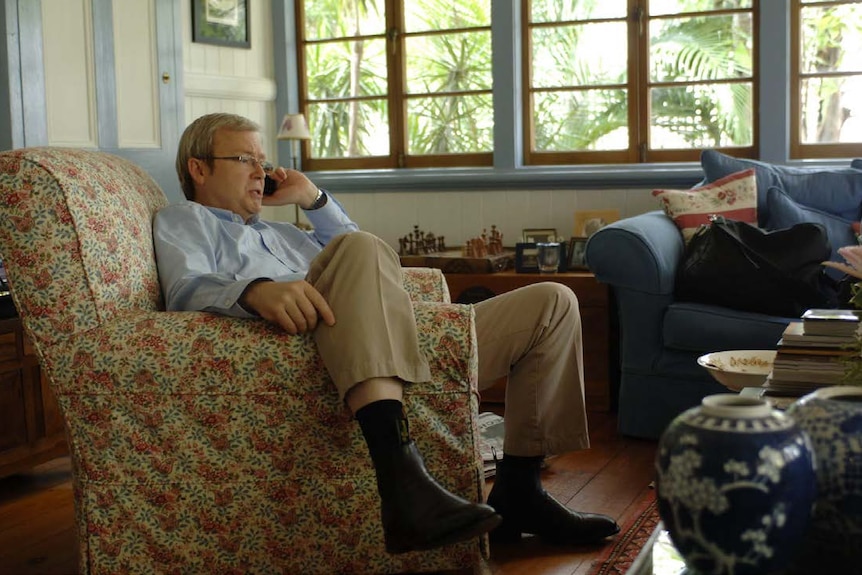 Kevin Rudd at his Brisbane home on the day of the 2007 Federal Election.