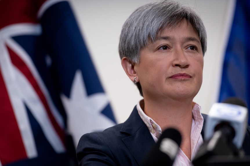 Foreign minister Penny Wong faces the media in Adelaide. 2024-04-06 10:04:00