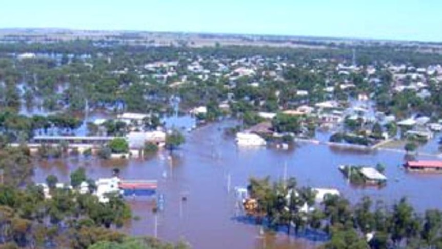 The town of Charlton, north-west of Melbourne, is inundated by floodwaters