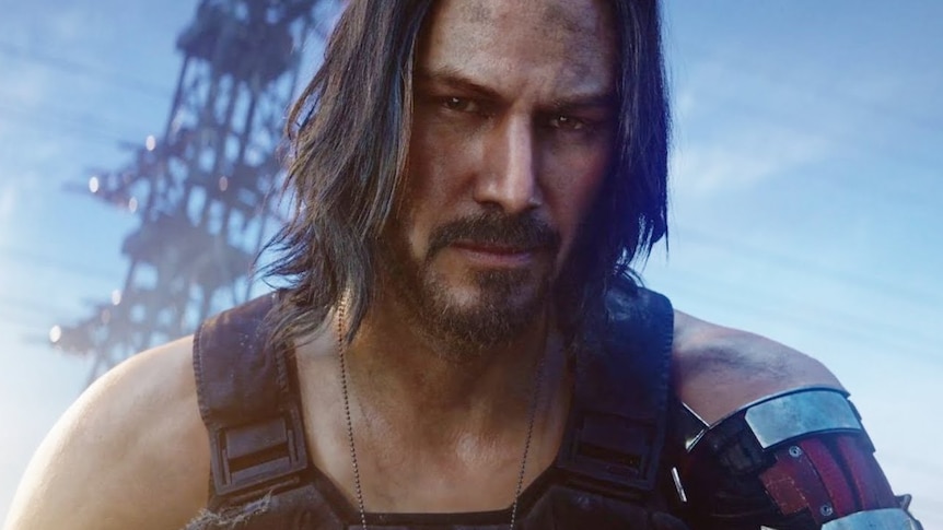 Computer-generated image of actor Keanu Reeves from the game 'Cyberpunk 2077'.