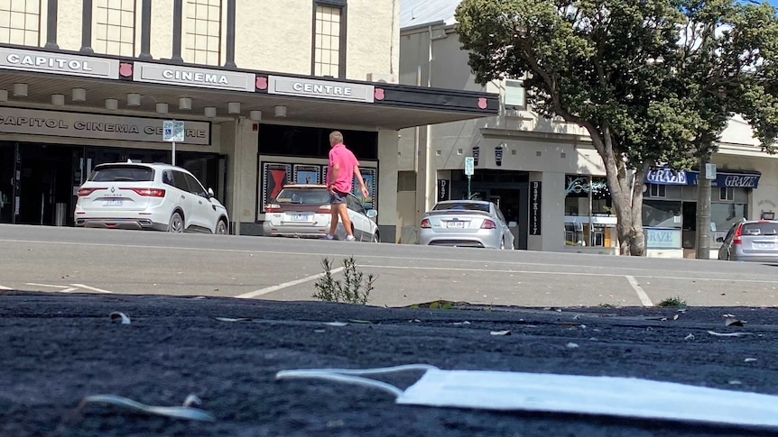 A mask on the ground in Warrnambool.