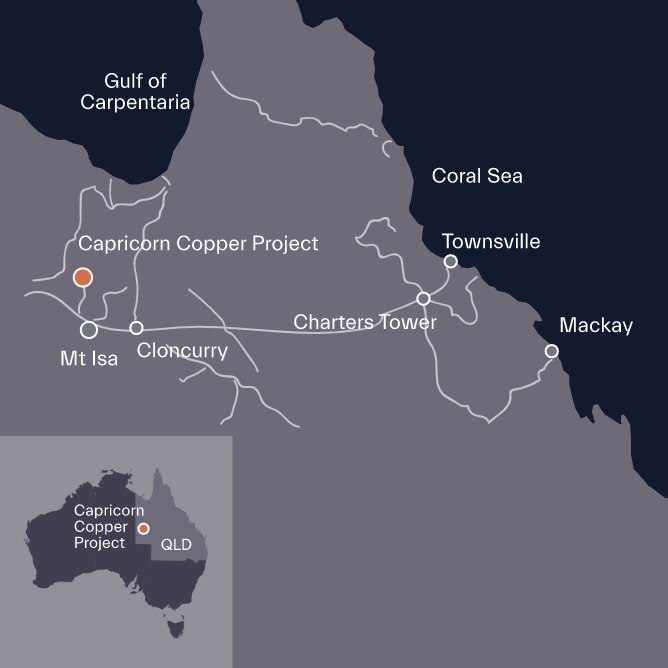 A map showing the location of a mine in north-west Queensland.