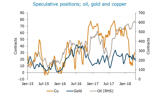 Oil copper and gold speculative positions
