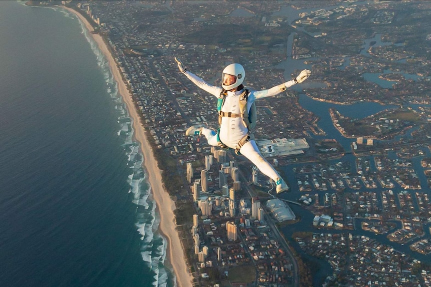 Alana Bertram skydives over the Gold Coast.