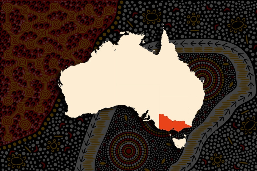 A highlighted contour of VIC on a map of Australia.