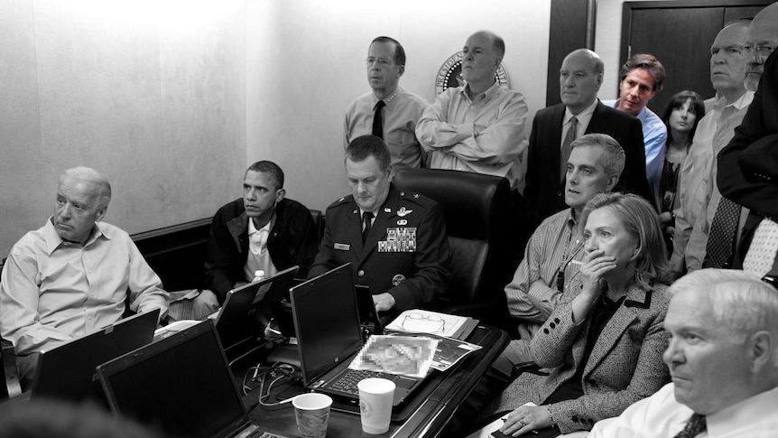 President Barack Obama and vice-president Joe Biden watch on in the situation room