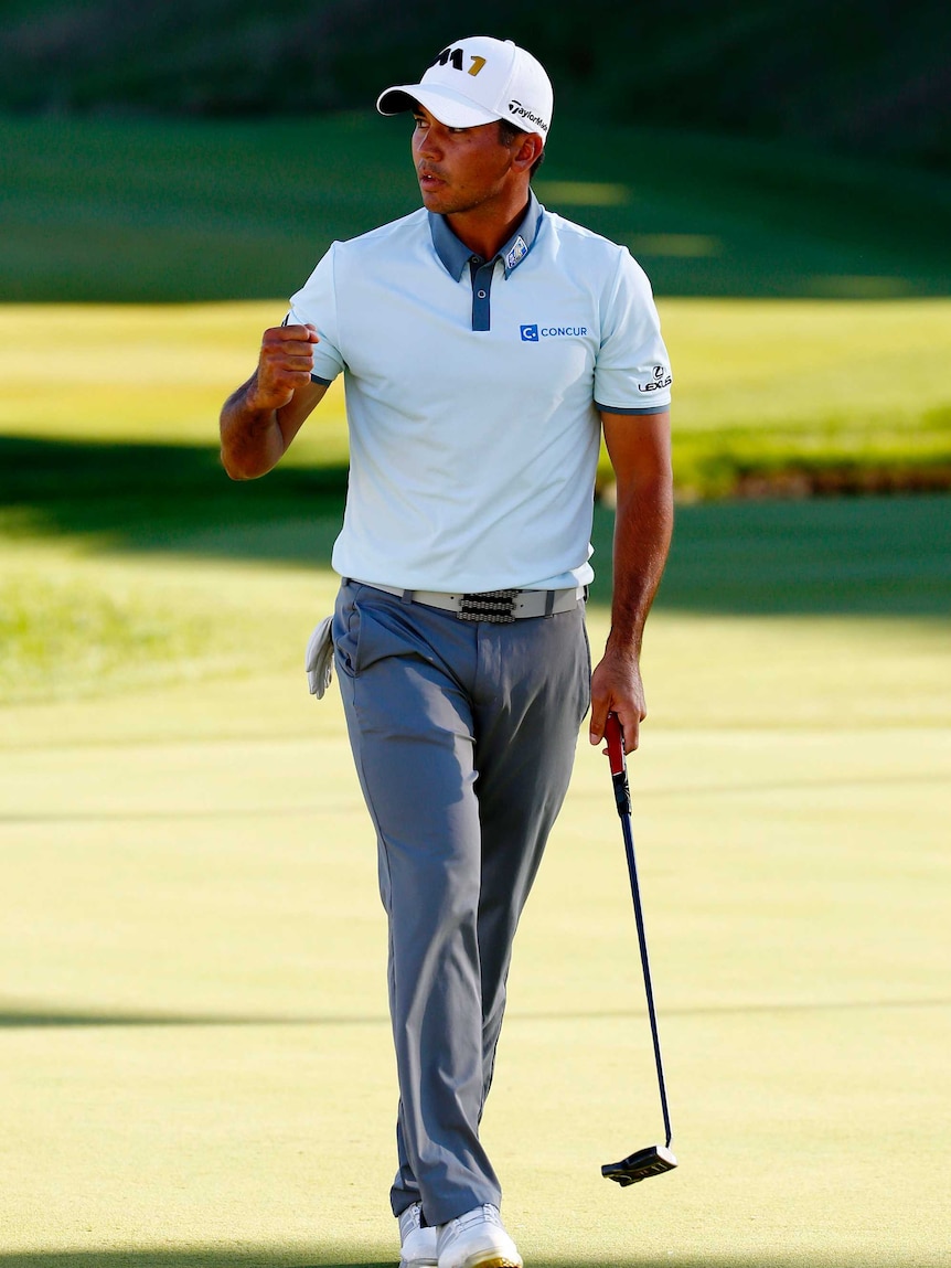 Jason Day fist pumps during BMW Championship