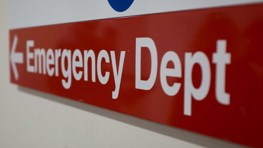 A photo of a red hospital emergency sign.