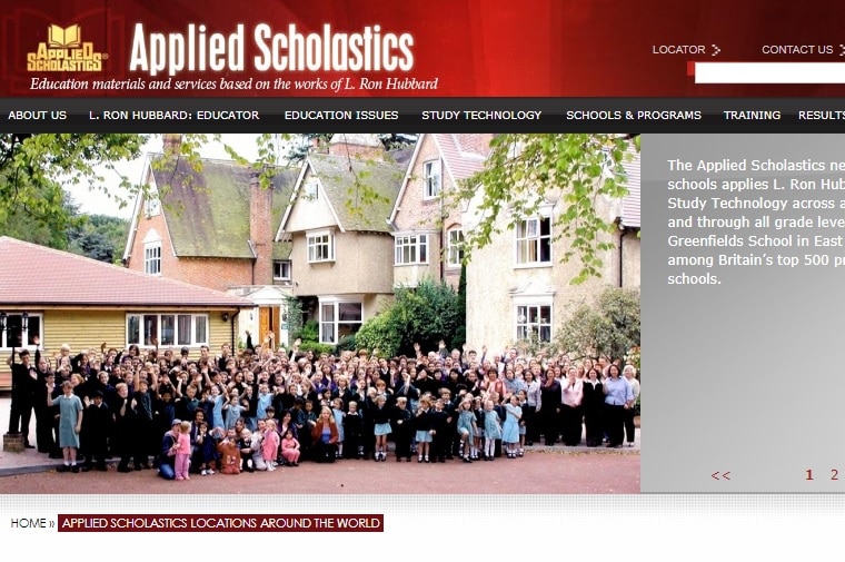 A screenshot from the website of Applied Scholastics, which provides school materials "based on the works of L Ron Hubbard".