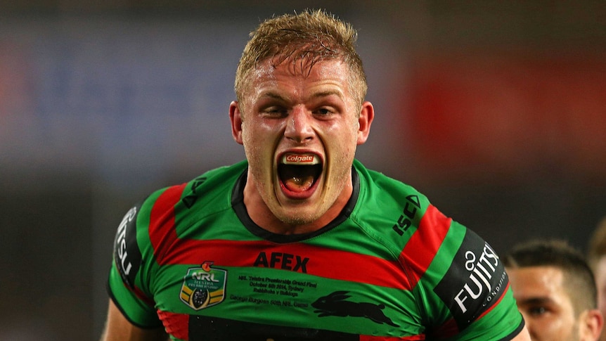 George Burgess shows his joy after scoring for the Rabbitohs