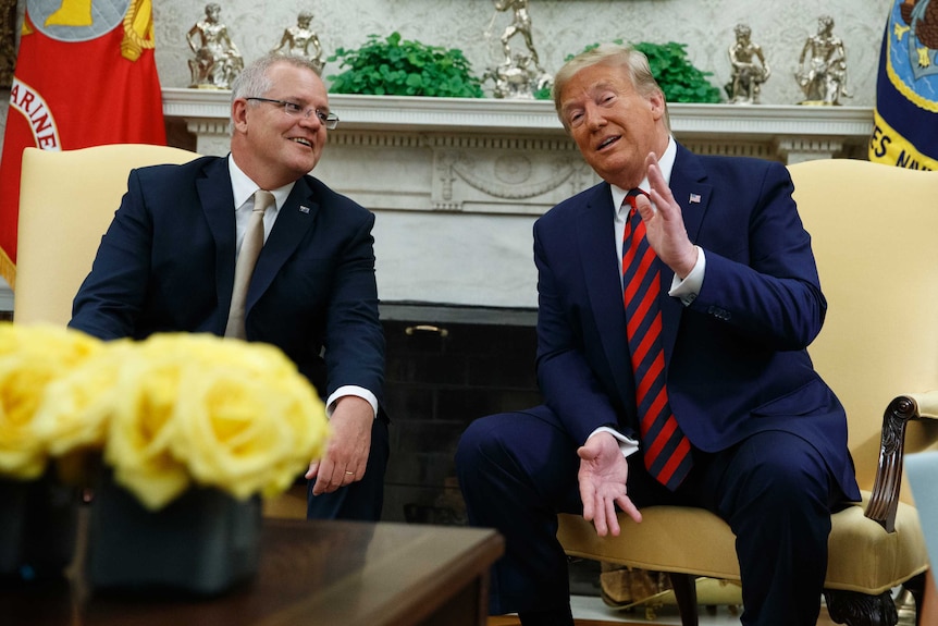 Australian Prime Minister Scott Morrison sits with US President Donald Trump in the White House.